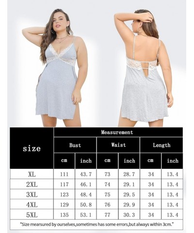 Plus Size Babydoll Lingerie for Women Sexy Nightgowns Side Slit Sleepwear V-Neck Babydoll Dress Lace Chemise Grey $10.08 Ling...