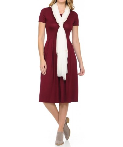 Women's Short Sleeve Pleated Midi Dress with Pockets Casual Formal Summer Burgundy $10.19 Dresses