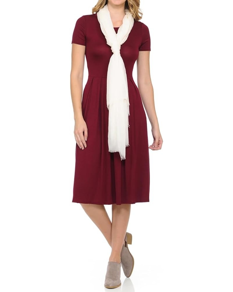 Women's Short Sleeve Pleated Midi Dress with Pockets Casual Formal Summer Burgundy $10.19 Dresses