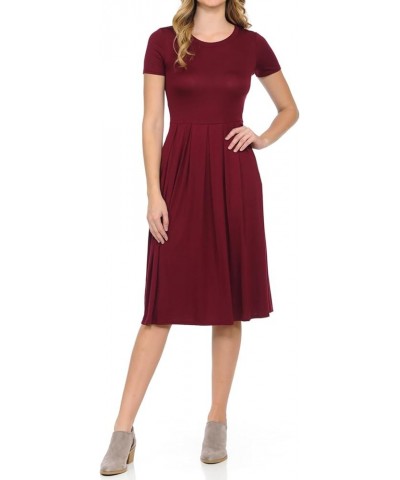 Women's Short Sleeve Pleated Midi Dress with Pockets Casual Formal Summer Burgundy $10.19 Dresses