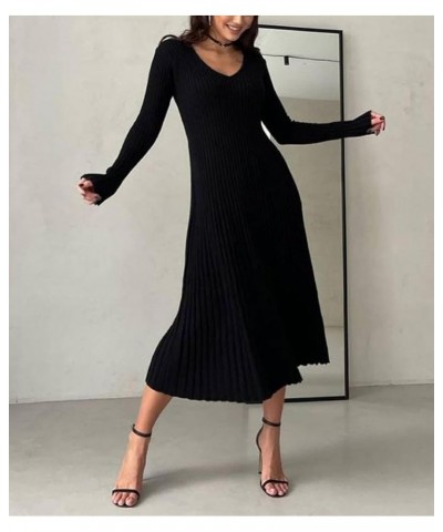 Women Ribbed Knit Long Sleeve Maxi Dress Slim Fit Solid Color Bodycon Pencil Long Dress Casual Fall Winter Clothes C- Black $...