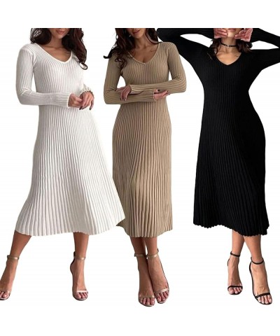 Women Ribbed Knit Long Sleeve Maxi Dress Slim Fit Solid Color Bodycon Pencil Long Dress Casual Fall Winter Clothes C- Black $...