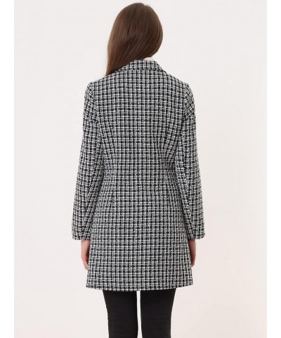 Women's Plaid Tweed Coat Elegant Lapel Collar Double Breasted Blazer Outerwear Black $33.54 Coats