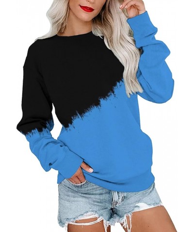 Womens Sweatshirts Crewneck Loose Fitting Tops Long Sleeve Color Block Casual Lightweight Shirts Pullover Blouses E-blue $10....