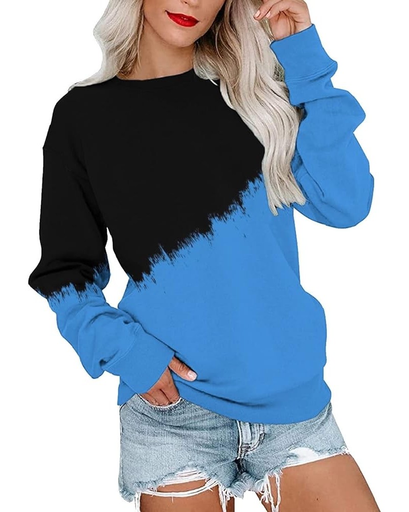 Womens Sweatshirts Crewneck Loose Fitting Tops Long Sleeve Color Block Casual Lightweight Shirts Pullover Blouses E-blue $10....