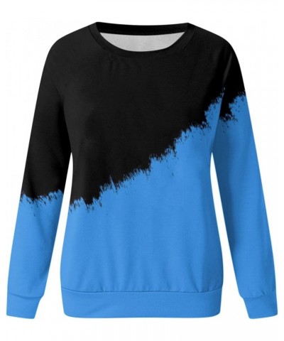 Womens Sweatshirts Crewneck Loose Fitting Tops Long Sleeve Color Block Casual Lightweight Shirts Pullover Blouses E-blue $10....