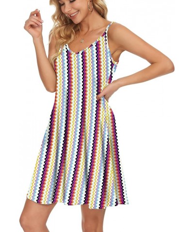 Women's Summer Spaghetti Strap Casual Swing Tank Beach Cover Up Dress with Pockets Colorful Curves $10.25 Swimsuits