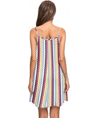 Women's Summer Spaghetti Strap Casual Swing Tank Beach Cover Up Dress with Pockets Colorful Curves $10.25 Swimsuits