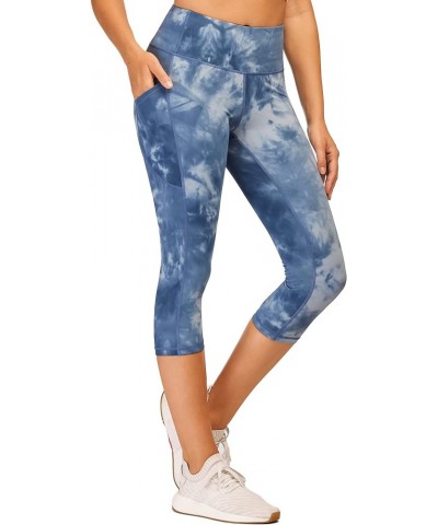 Women's Capri Yoga Pants with Pockets Essential High Waisted Legging for Workout Nylon-tie Dye Blue $11.72 Pants