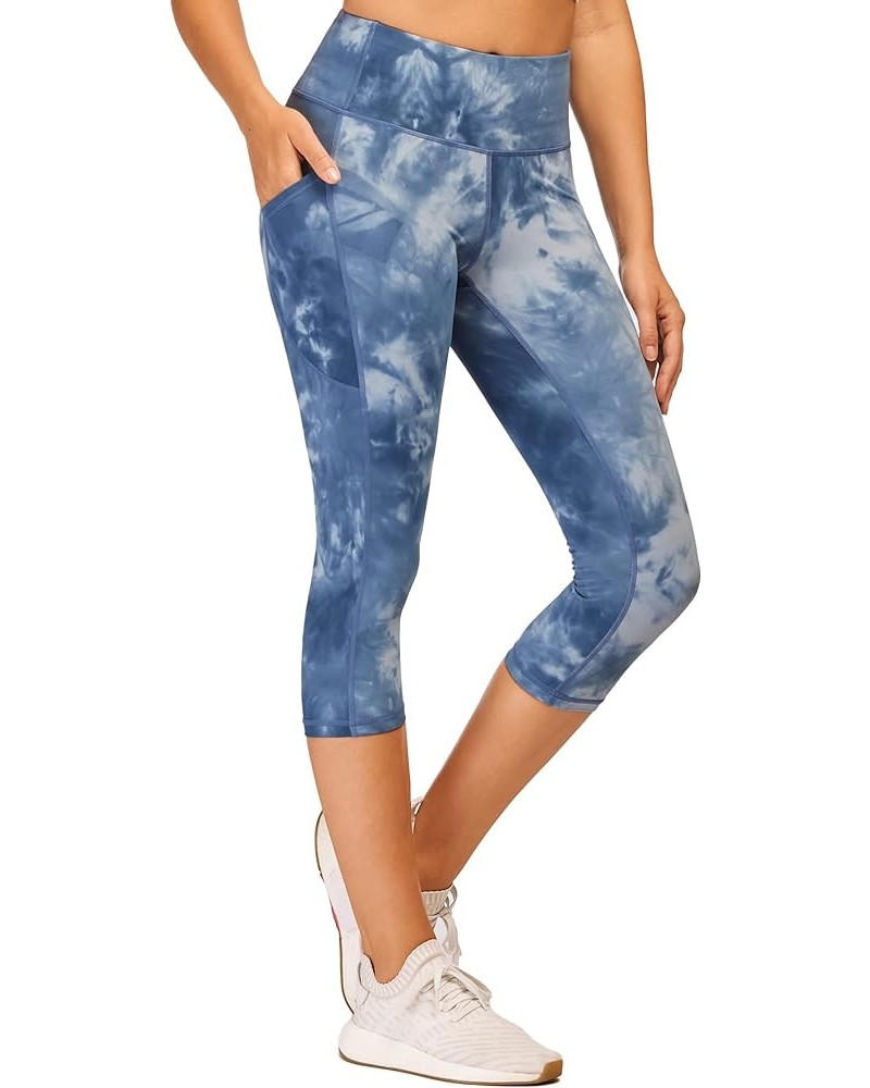 Women's Capri Yoga Pants with Pockets Essential High Waisted Legging for Workout Nylon-tie Dye Blue $11.72 Pants