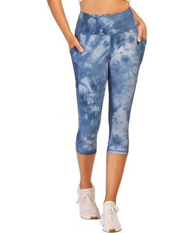 Women's Capri Yoga Pants with Pockets Essential High Waisted Legging for Workout Nylon-tie Dye Blue $11.72 Pants