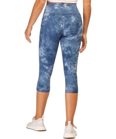 Women's Capri Yoga Pants with Pockets Essential High Waisted Legging for Workout Nylon-tie Dye Blue $11.72 Pants