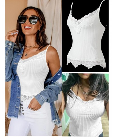 Camisole for Women Lace Tank Tops V Neck Adjustable Cami Sexy Undershirts 2 Pack White $11.95 Tanks