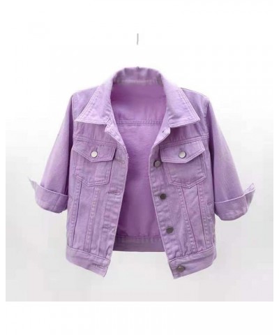 Women's Summer Jean Jacket Fall Western Pocket Casual Fashion Thin Lightweight Half Short Sleeve Denim Jackets Purple $23.99 ...