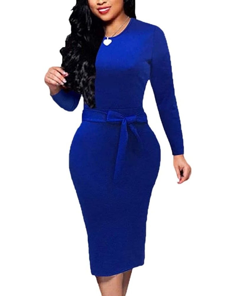 Women's Elegant Church Dress Long Sleeve Business Bodycon Work Pencil Dress W-blue $17.35 Dresses