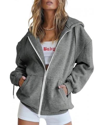 Sweatshirts for Women,Womens Zip Up Y2K Hoodies Long Sleeve Fall Oversized Casual Drawstring Jacket with Pocket C1-grey $9.49...