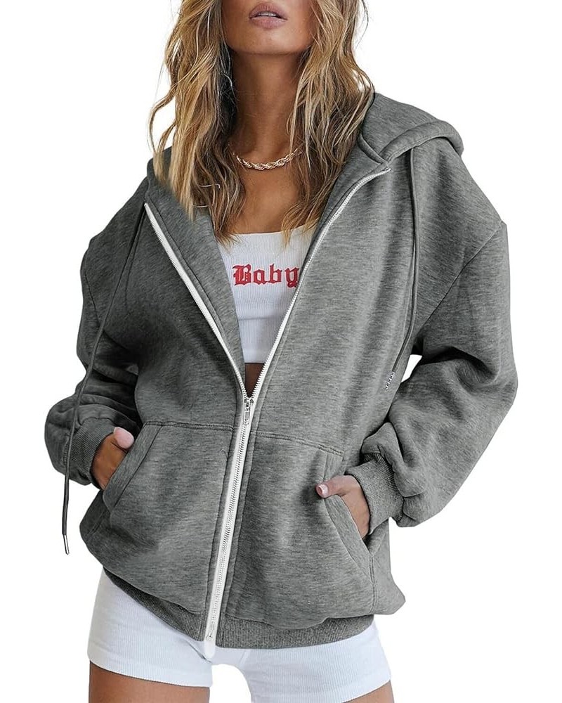 Sweatshirts for Women,Womens Zip Up Y2K Hoodies Long Sleeve Fall Oversized Casual Drawstring Jacket with Pocket C1-grey $9.49...