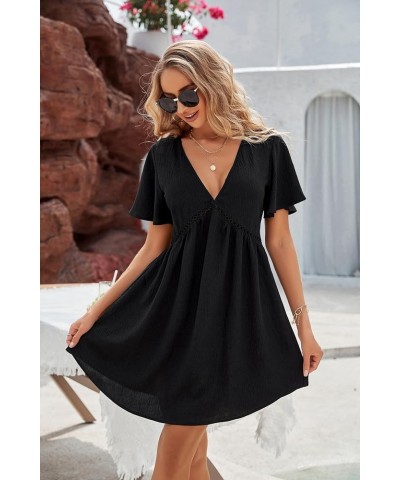 Women Swimsuit Coverup Crochet Beach Cover Ups V neck Bathing Suit Flowy Beach Dress 2023 A_short sleeve Black026 $13.94 Swim...