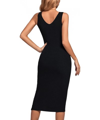 Women's Deep V Neck Split Side Sleeveless Bodycon Sexy Club Tank Midi Dress Black $23.45 Dresses