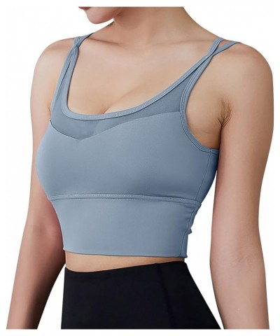 Women Sports Bras Back Padded Workout Tank Tops Medium Support Crop Sports Bras Comfy Light Blue $10.25 Lingerie