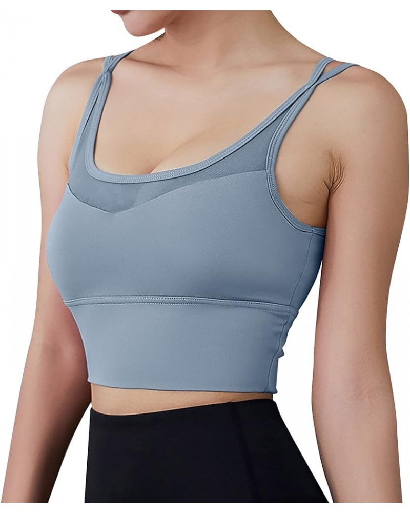 Women Sports Bras Back Padded Workout Tank Tops Medium Support Crop Sports Bras Comfy Light Blue $10.25 Lingerie