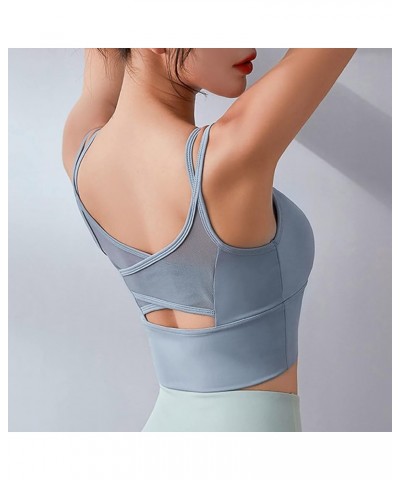 Women Sports Bras Back Padded Workout Tank Tops Medium Support Crop Sports Bras Comfy Light Blue $10.25 Lingerie