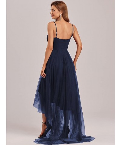 Women's Spaghetti V Neck A-line High-Low Party Dress Long Evening Dress 0212 Navy Blue $31.61 Dresses