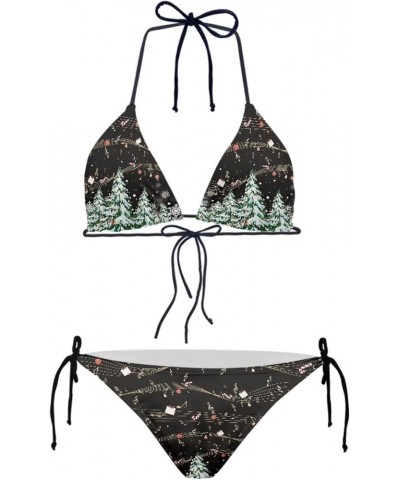 Women Two Piece Bikini Set Sexy Swimwear Halter String Triangle Swimsuits Bathing Suits Christmas Tree With Music Notes $9.03...