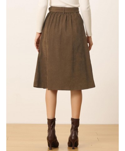 Women's High Waist Button Front A-Line Belted Corduroy Midi Skirt Coffee $17.33 Skirts