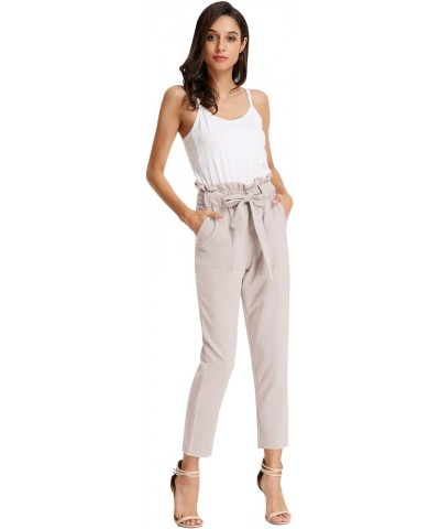 Women's Paper Bag Waist Pants Slim Fit Casual Office Pencil Pants Lavender Blush $13.42 Activewear