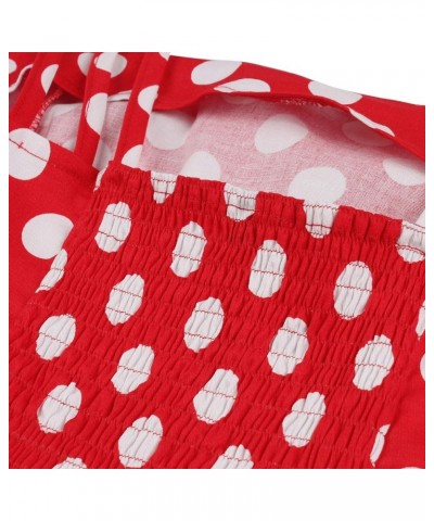 Women's Vintage Spaghetti Strap Polka Dot Printed Cocktail Party Dress Red-ruched $13.94 Dresses