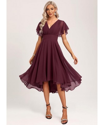 Women's Short Bridesmaid Dresses Flutter Sleeves Ruched Chiffon V Neck Formal Dress with Pockets CM198 Steel Blue $24.84 Dresses