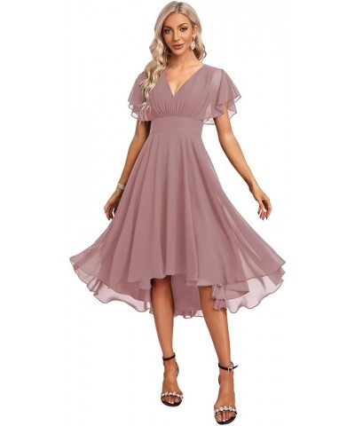 Women's Short Bridesmaid Dresses Flutter Sleeves Ruched Chiffon V Neck Formal Dress with Pockets CM198 Steel Blue $24.84 Dresses