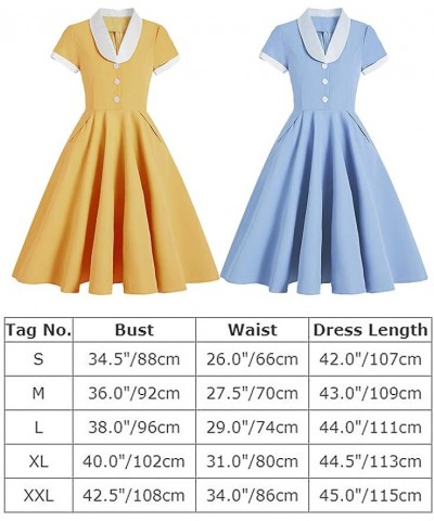 Women 1950s Vintage Short Sleeve Peter Pan Collar Retro Swing A Line Midi Summer Dress Cocktail Party Evening Prom Gown Blue+...