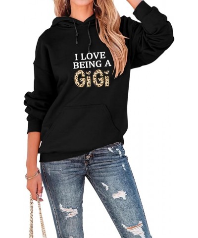 I Love Being A Gigi Hooded Sweatshirt Women Cute Leopard Gigi Graphic Hoodie Top Drawstring Pullover Hoody Shirt Black $13.02...