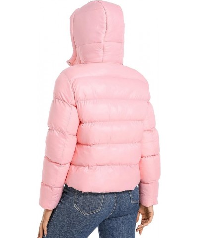 Pink Cropped Puffer Jacket Crop Puffer jacket Womens Black Bubble Coat with Hood Pink $13.61 Jackets