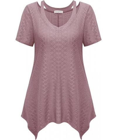 Womens Short Sleeve Tunic Tops Cut Out V Neck Dressy Casual Loose Fit Long Tops T-pink $13.23 Tops