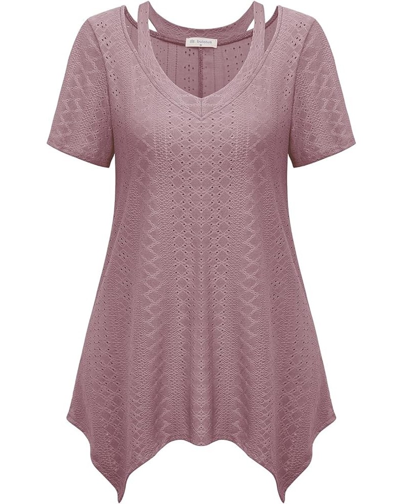 Womens Short Sleeve Tunic Tops Cut Out V Neck Dressy Casual Loose Fit Long Tops T-pink $13.23 Tops