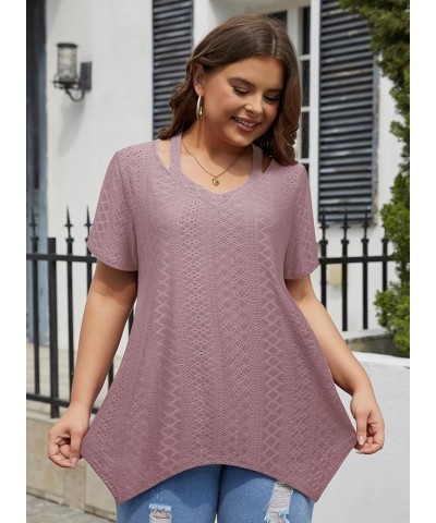 Womens Short Sleeve Tunic Tops Cut Out V Neck Dressy Casual Loose Fit Long Tops T-pink $13.23 Tops