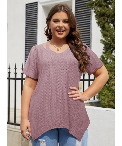 Womens Short Sleeve Tunic Tops Cut Out V Neck Dressy Casual Loose Fit Long Tops T-pink $13.23 Tops