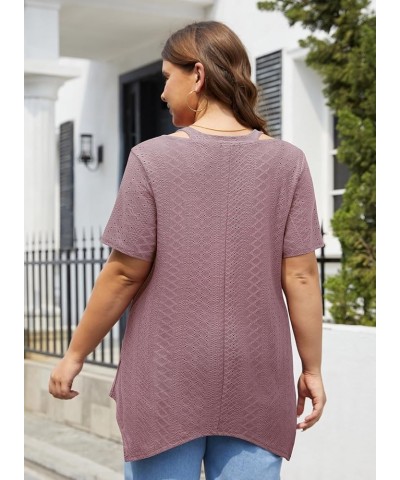 Womens Short Sleeve Tunic Tops Cut Out V Neck Dressy Casual Loose Fit Long Tops T-pink $13.23 Tops