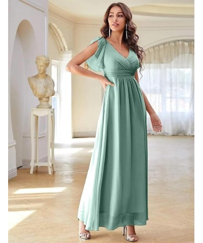 Women's Chiffon Bridesmaid Dresses with Sleeves 2023 V-Neck High Slit Formal Gowns Long Navy Blue $20.91 Dresses