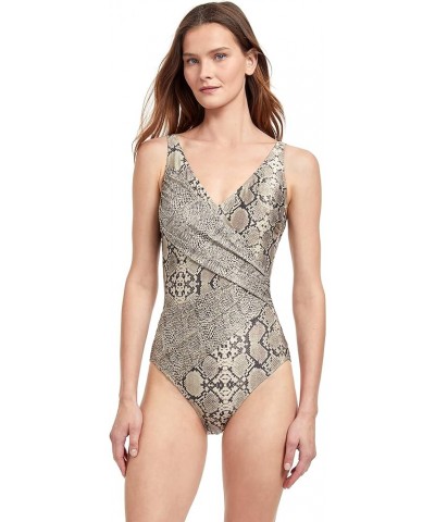 Women's Standard Python Surplice One Piece Safari $38.43 Swimsuits