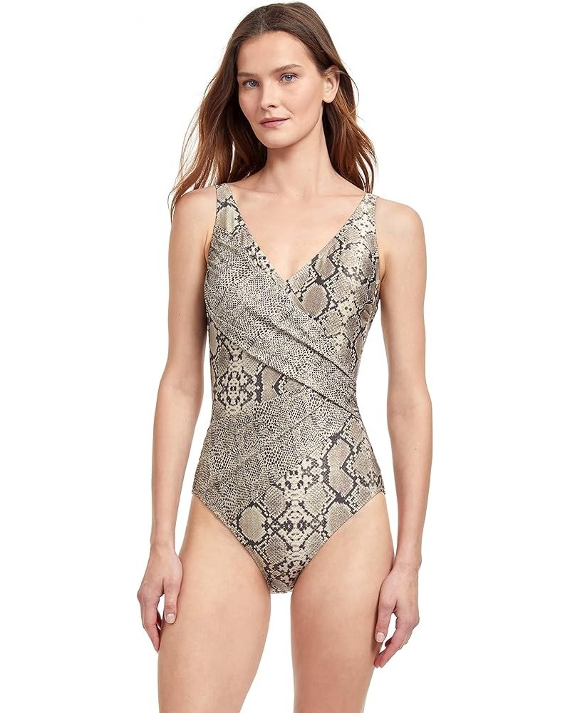 Women's Standard Python Surplice One Piece Safari $38.43 Swimsuits