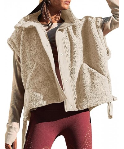 Womens Fleece Vest Oversized Trendy Casual Sleeveless Warm Fuzzy Button Down Sherpa Vest with Pockets Apricot $17.86 Vests