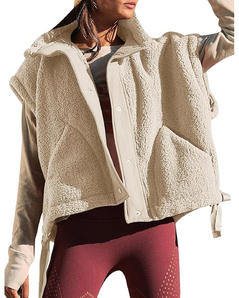 Womens Fleece Vest Oversized Trendy Casual Sleeveless Warm Fuzzy Button Down Sherpa Vest with Pockets Apricot $17.86 Vests