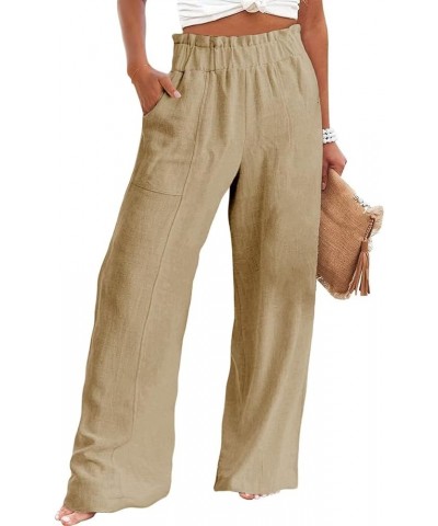 Women's Casual Wide Leg Paperbag Linen Palazzo Pants Fall 2023 Khaki $17.50 Pants