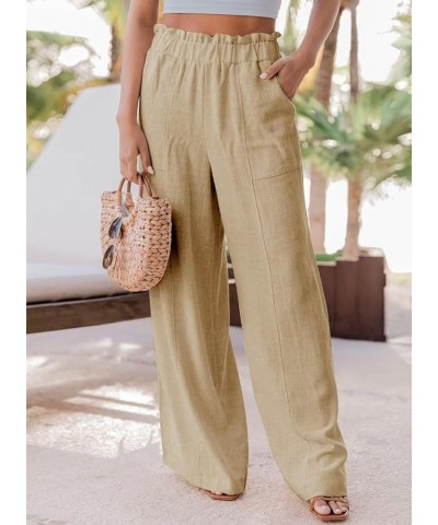 Women's Casual Wide Leg Paperbag Linen Palazzo Pants Fall 2023 Khaki $17.50 Pants