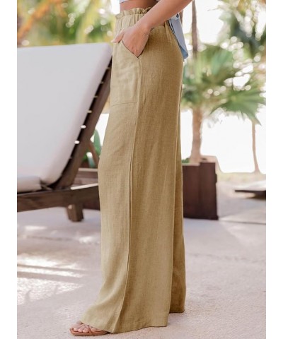 Women's Casual Wide Leg Paperbag Linen Palazzo Pants Fall 2023 Khaki $17.50 Pants