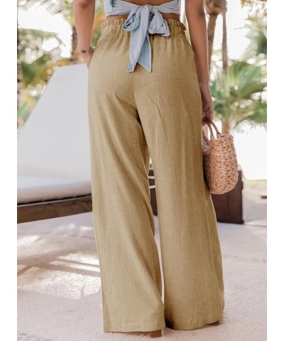 Women's Casual Wide Leg Paperbag Linen Palazzo Pants Fall 2023 Khaki $17.50 Pants